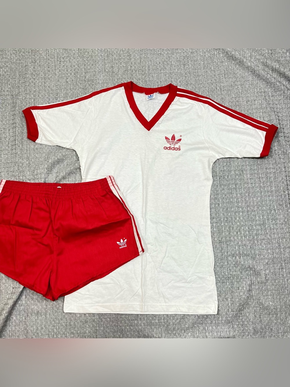 Vintage 70s Adidas Trefoil T Shirt And Shorts Track Tennis Set Large White Red